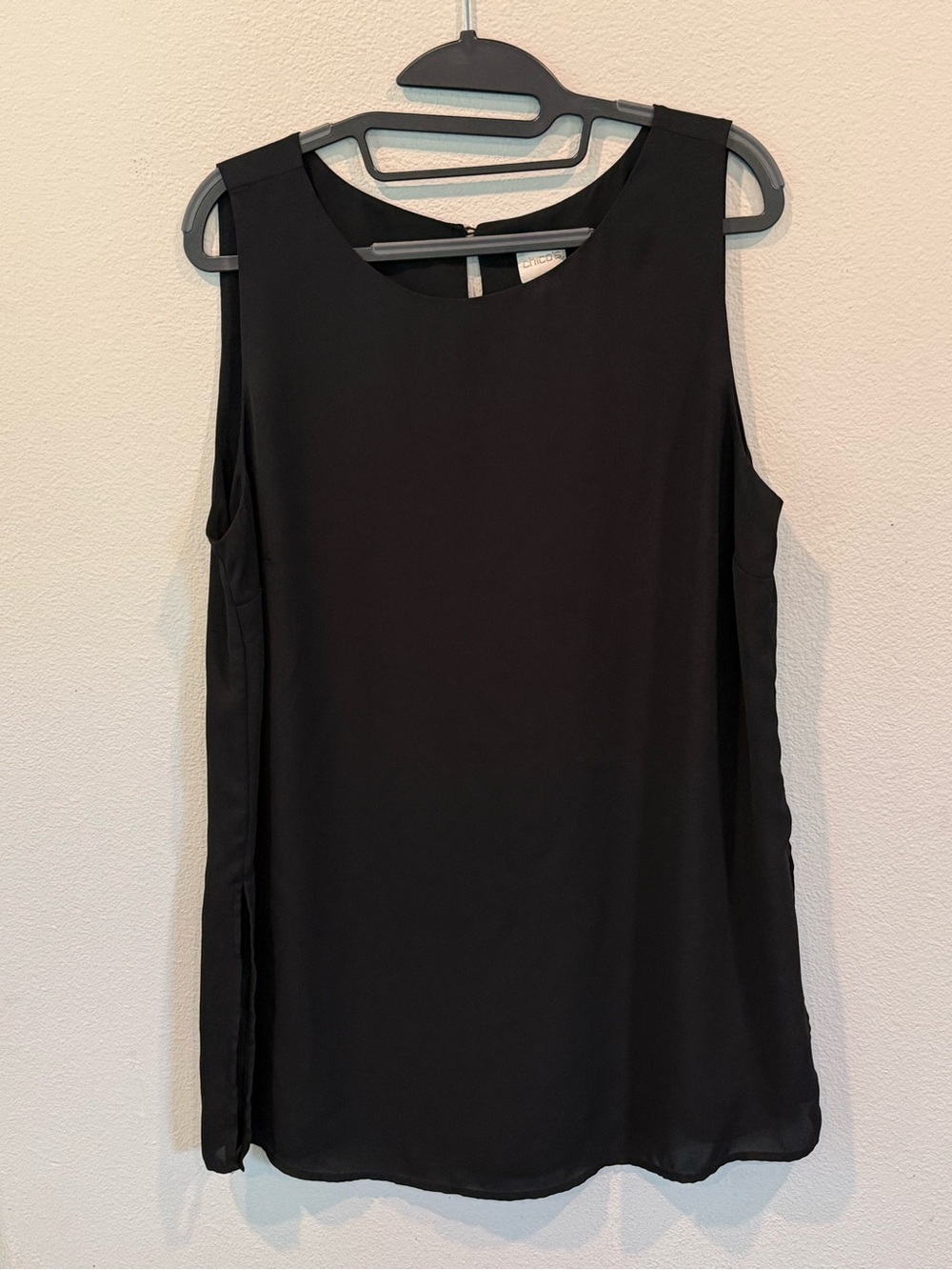Chico's Women’s Size 2 (L) Black Sleeveless Layering Blouse Top Button Back